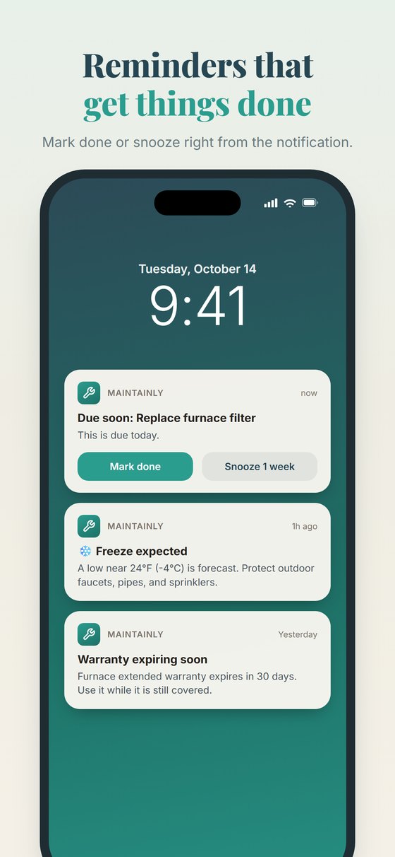 Lock-screen reminder with Mark done and Snooze actions
