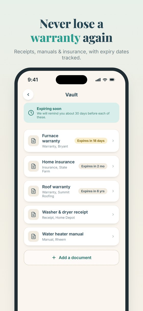 Warranty and document Vault with expiry alerts